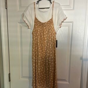 DKNY Girls Floral Tan Layered Dress